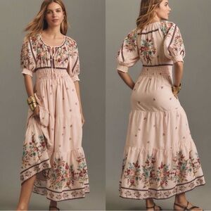Anthropologie Floral Bohemian Maxi Dress - Pink